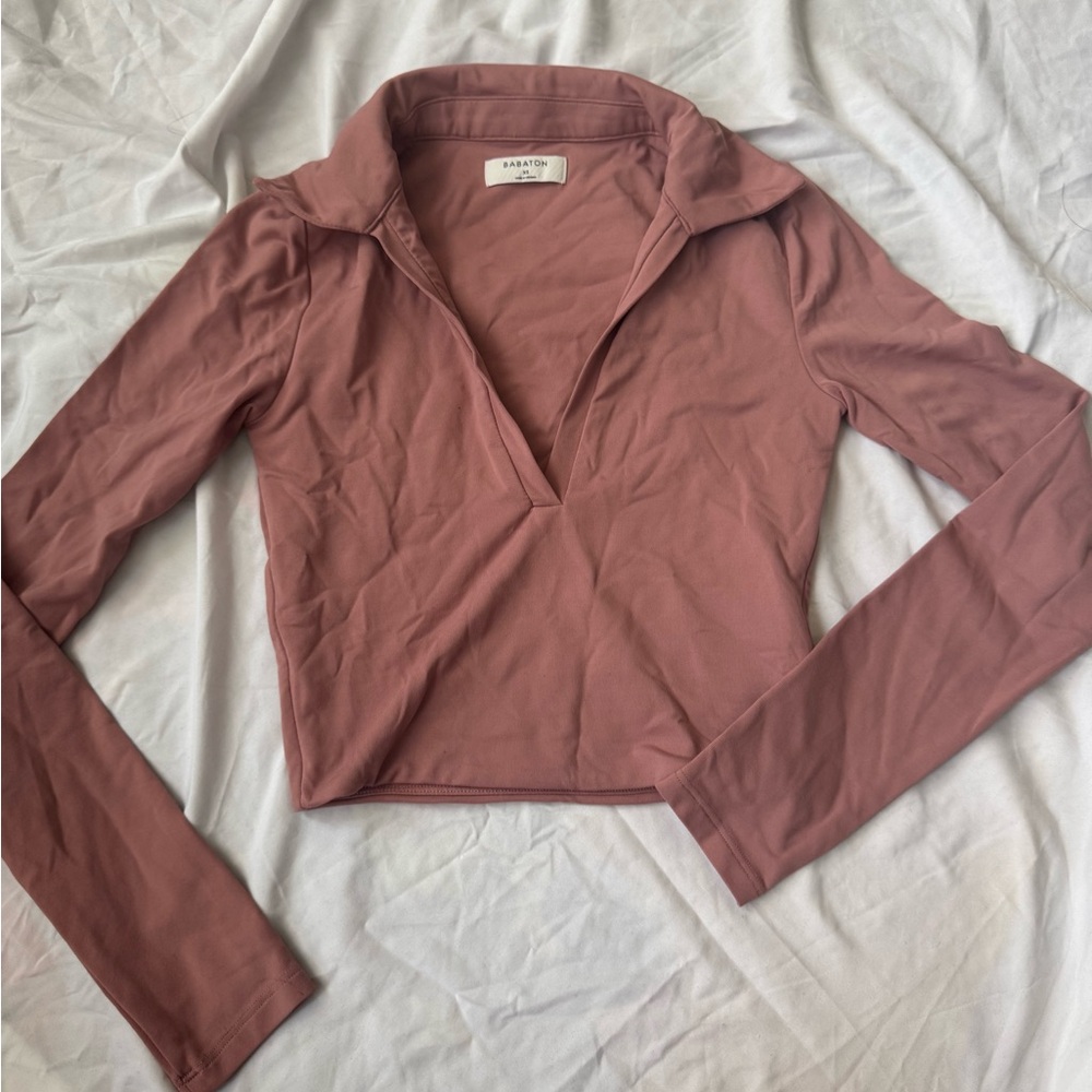 Aritzia Pink Long Sleeve Wrap Crop Top